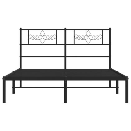 Метална рамка за легло с горна табла, черна, 135x190 см