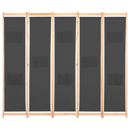 Параван за стая, 5 панела, сив, 200x170x4 cм, текстил