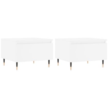 Кафе маси, 2 бр, бели, 50x46x35 см, инженерно дърво