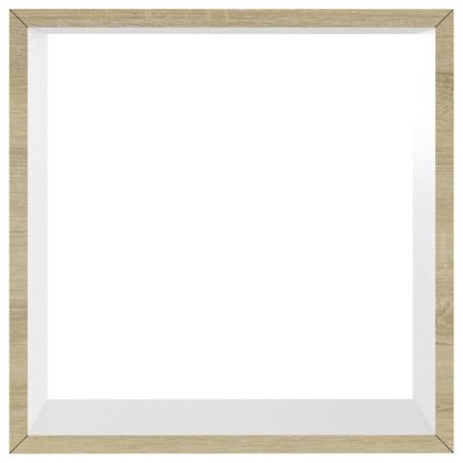 Стенни кубични рафтове, 3 бр, бяло и дъб сонома