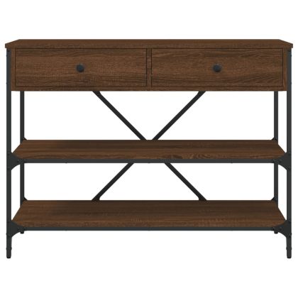 Конзолна маса с чекмеджета и рафтове кафяв дъб инженерно дърво