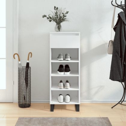 Шкаф за обувки, бял, 40x36x105 см, инженерно дърво