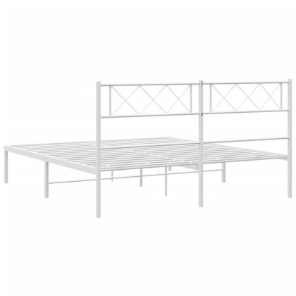 Метална рамка за легло с горна табла, бяла, 140x190 см