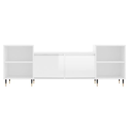 ТВ шкаф, бял гланц, 160x35x55 см, инженерно дърво
