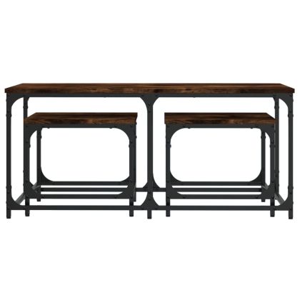 Стифиращи кафе маси, 3 бр, опушен дъб, инженерно дърво