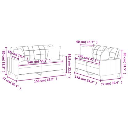 Комплект дивани от 2 части с възглавници черен изкуствена кожа