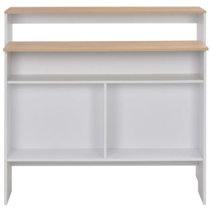 Бар маса с 2 плота, бяло и дъб, 130x40x120 см