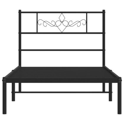 Метална рамка за легло с горна табла, черна, 75x190 см