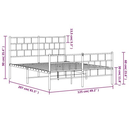Метална рамка за легло с горна и долна табла, черна, 120x200 см