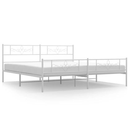Метална рамка за легло с горна и долна табла, бяла, 200x200 см