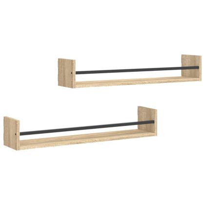 Стенни рафтове с пръти 2 бр дъб сонома 80x16x14 см