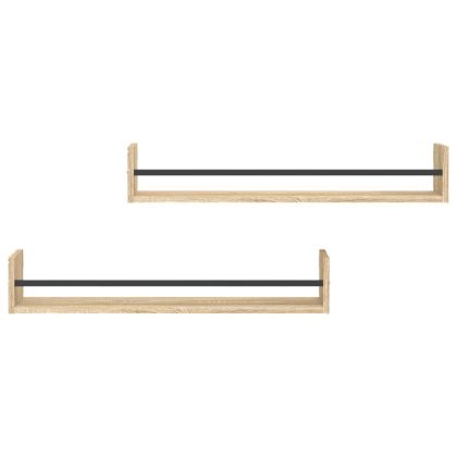 Стенни рафтове с пръти 2 бр дъб сонома 80x16x14 см