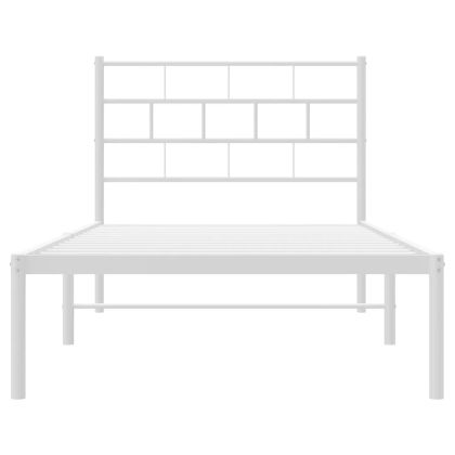 Метална рамка за легло, без матрак, с табла, бяла, 75x190 см