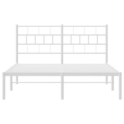 Метална рамка за легло с горна табла, бяла, 140x200 см