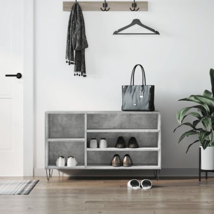 Шкаф за обувки, бетонно сив, 102x36x60 см, инженерно дърво