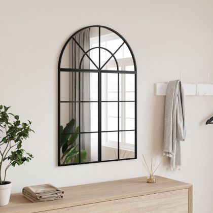 Стенно огледало, черно, 60x90 см, арка, желязо
