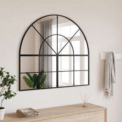 Стенно огледало, черно, 100x90 см, арка, желязо