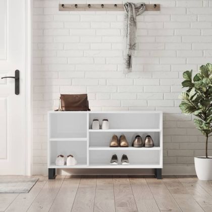 Шкаф за обувки, бял гланц, 102x36x60 см, инженерно дърво