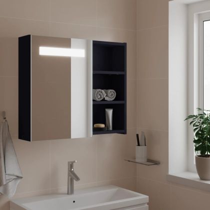 Огледален шкаф за баня с LED светлина сив 60x13x52 см