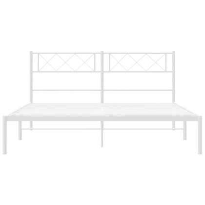 Метална рамка за легло с горна табла, бяла, 140x200 см