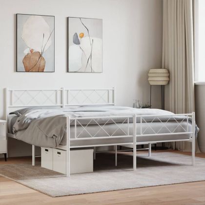 Метална рамка за легло с горна и долна табла, бяла, 140x190 см