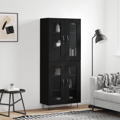 Висок шкаф, черен, 69,5x34x180 см, инженерно дърво