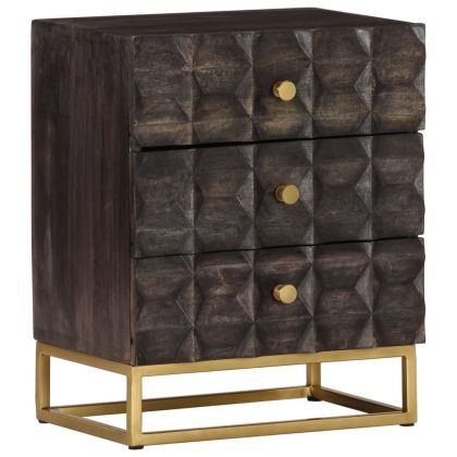 Нощно шкафче, черно, 40х30х50 см, мангово дърво масив