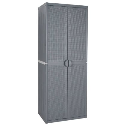 Градински шкаф за съхранение, сив, 65x45x172 см, PP ратан