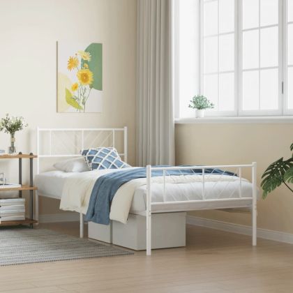 Метална рамка за легло с горна и долна табла, бяла, 100x200 см