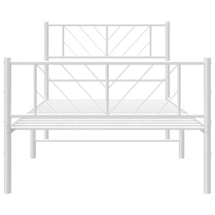 Метална рамка за легло с горна и долна табла, бяла, 100x200 см