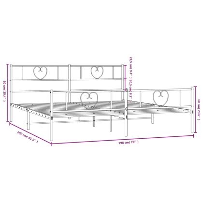 Метална рамка за легло с горна и долна табла, черна, 193x203 см