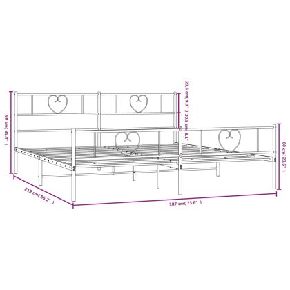 Метална рамка за легло с горна и долна табла, бяла, 183x213 см