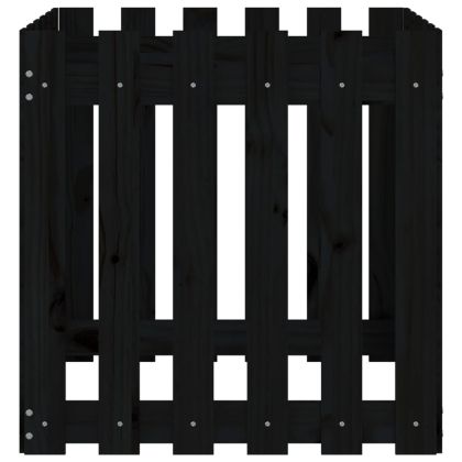 Градинска кашпа с дизайн на ограда черна 60x60x60 см бор масив