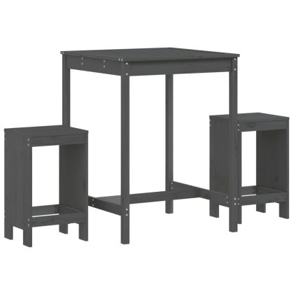 Градински бар комплект от 3 части, сив, масивно дърво бор