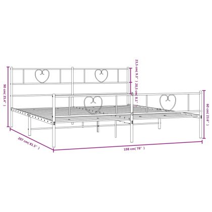 Метална рамка за легло с горна и долна табла, бяла, 193x203 см