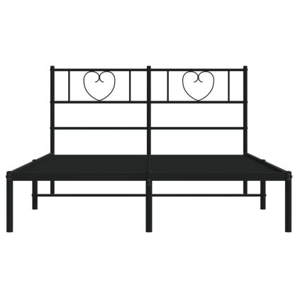 Метална рамка за легло с горна табла, черна, 135x190 см