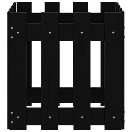 Градинска кашпа с дизайн на ограда черна 40x40x40 см бор масив