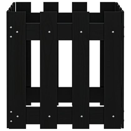 Градинска кашпа с дизайн на ограда черна 40x40x40 см бор масив