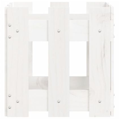 Градинска кашпа с дизайн на ограда бяла 30x30x30 см бор масив