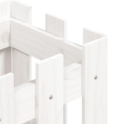 Градинска кашпа с дизайн на ограда бяла 30x30x30 см бор масив