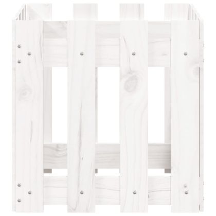 Градинска кашпа с дизайн на ограда бяла 40x40x40 см бор масив