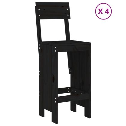 Градински бар комплект от 5 части, черен, масивно дърво бор