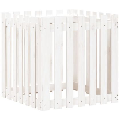 Градинска кашпа с дизайн на ограда бяла 70x70x70 см бор масив