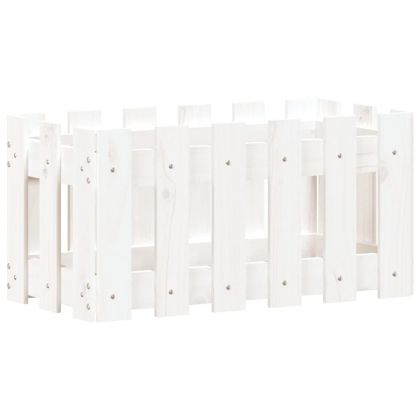 Градинска кашпа с дизайн на ограда бяла 60x30x30 см бор масив