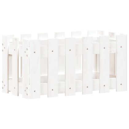 Градинска кашпа с дизайн на ограда бяла 60x30x30 см бор масив