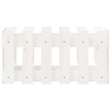 Градинска кашпа с дизайн на ограда бяла 60x30x30 см бор масив