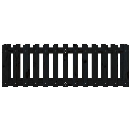 Градинска леха с дизайн на ограда черна 150x50x50 см бор масив