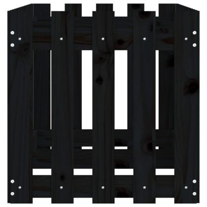 Градинска леха с дизайн на ограда черна 150x50x50 см бор масив