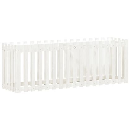 Градинска леха с дизайн на ограда бяла 200x50x70 см бор масив