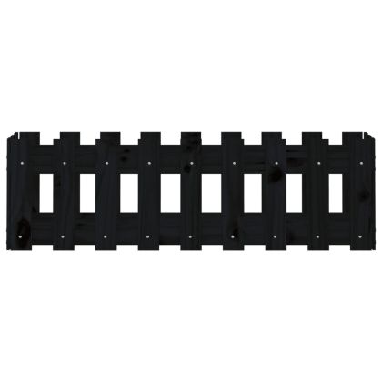 Градинска леха с дизайн на ограда черна 100x30x30 см бор масив